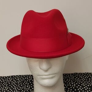 MEN'S MONTIQUE 2" SNAP BRIM CRUSHABLE 100% WOOL FELT FEDORA HAT. H10 RED